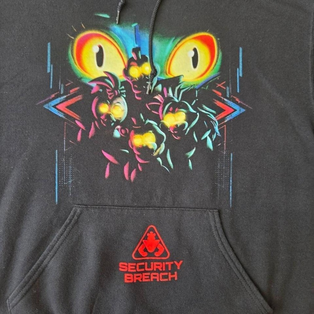 Five Night At Freddy's Jacket Mens Small Black Hooded Drawstring Security Breach - Picture 2 of 6